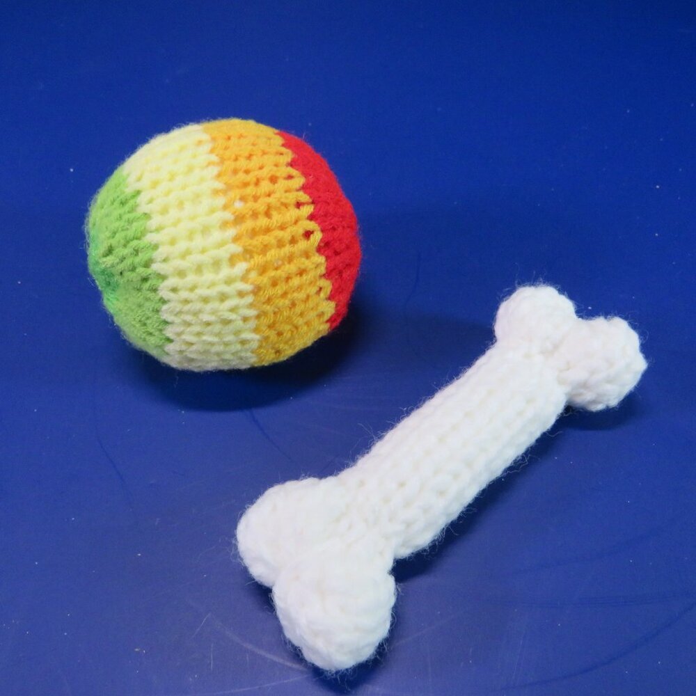 Handcrafted Knit Toys for Stuffed Animals Accessories Squeaker Ball and Bone